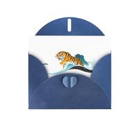 YYHWHJDE - Biglietto di auguri blu con tigre al galoppo tra le onde, perfetto per San Valentino, anniversario di matrimonio e inviti per feste