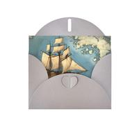 YYHWHJDE Biglietto di auguri grigio con barca a vela alla deriva sul mare, motivo mappa perfetta per San Valentino, anniversario di matrimonio e inviti per feste