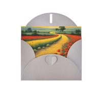 YYHWHJDE Biglietto di auguri grigio con campo di papaveri giallo con motivo stradale di mattoni per inviti festivi per feste di compleanno