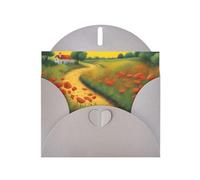 YYHWHJDE Biglietto di auguri grigio con stampa di papaveri su strada di mattoni gialli per Natale, compleanno dei bambini, San Valentino e invito per feste