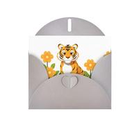 YYHWHJDE Biglietto di auguri grigio con tigre nel giardino fiorito per inviti festivi per feste di compleanno