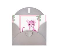 YYHWHJDE Biglietto di auguri grigio leopardo rosa nella cornice della foto Modello per Natale, compleanno dei bambini, San Valentino e invito a feste