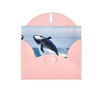 YYHWHJDE Biglietto di auguri rosa con balene in mare per Natale, compleanno dei bambini, San Valentino e invito per feste