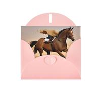 YYHWHJDE Biglietto di auguri rosa con cavallo che corre nel deserto, motivo tempesta di sabbia, perfetto per San Valentino, anniversario di matrimonio e inviti per feste