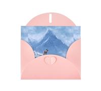 YYHWHJDE Biglietto di auguri rosa con cervi sotto la montagna della neve, per Natale, compleanno dei bambini, San Valentino e inviti per feste