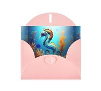 YYHWHJDE Biglietto di auguri rosa con fondale marino corallo cavalluccio marino perfetto per San Valentino, anniversario di matrimonio e inviti per feste