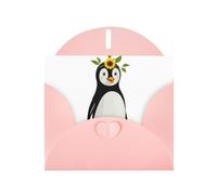 YYHWHJDE Biglietto di auguri rosa con girasole sulla testa di pinguino per inviti per feste di compleanno