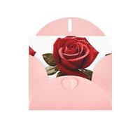 YYHWHJDE Biglietto di auguri rosa con gocce d'acqua e rosa rossa, perfetto per San Valentino, anniversario di matrimonio e inviti per feste