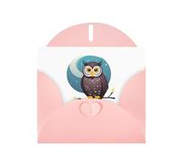 YYHWHJDE Biglietto di auguri rosa con gufo al chiaro di luna per inviti festivi per feste di compleanno