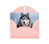 YYHWHJDE Biglietto di auguri rosa con husky siberiano per inviti festivi per feste di compleanno