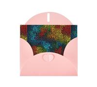 YYHWHJDE Biglietto di auguri rosa con linee di labirinto colorato, perfetto per San Valentino, anniversario di matrimonio e inviti per feste