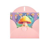 YYHWHJDE Biglietto di auguri rosa con motivo a funghi fantasy, per Natale, compleanno dei bambini, San Valentino e inviti per feste