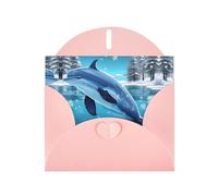 YYHWHJDE Biglietto di auguri rosa con motivo delfino invernale per Natale, compleanno dei bambini, San Valentino e invito per feste