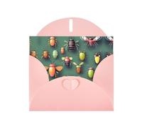 YYHWHJDE Biglietto di auguri rosa con motivo di atlante di insetti per Natale, compleanno dei bambini, San Valentino e inviti per feste