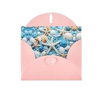 YYHWHJDE Biglietto di auguri rosa con oceano, mare, spiaggia, conchiglie, stelle marine, motivo blu per Natale, compleanno dei bambini, San Valentino e invito per feste