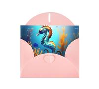 YYHWHJDE Biglietto di auguri rosa con stampa di cavallucci marini con fondali marini per Natale, compleanno dei bambini, San Valentino e inviti per feste