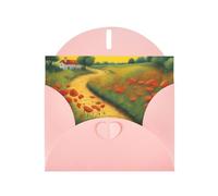 YYHWHJDE Biglietto di auguri rosa con stampa di papaveri su strada di mattoni gialli per Natale, compleanno dei bambini, San Valentino e inviti per feste