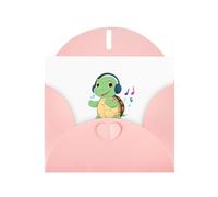 YYHWHJDE Biglietto di auguri rosa con tartaruga che ascolta la musica, motivo per festa di compleanno
