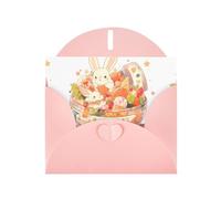 YYHWHJDE Biglietto di auguri rosa con zucchero in guscio di cocco e coniglio bianco per inviti festivi per feste di compleanno