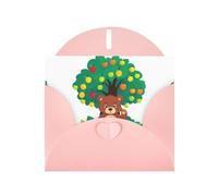 YYHWHJDE Biglietto di auguri rosa Little Brown Bear Under the Fruit Tree Pattern per Natale, compleanno dei bambini, San Valentino e invito per feste