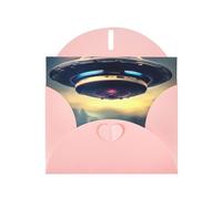 YYHWHJDE Biglietto di auguri rosa UFO Landing Stampe per Natale, compleanno dei bambini, San Valentino e invito per feste