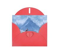 YYHWHJDE Biglietto di auguri rosso con cervo sotto la montagna della neve, per Natale, compleanno, San Valentino e invito per feste