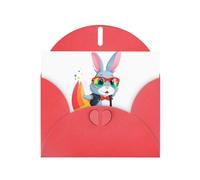 YYHWHJDE Biglietto di auguri rosso con coniglio aviatore sopra l'arcobaleno per inviti per feste di compleanno