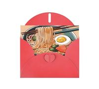 YYHWHJDE Biglietto di auguri rosso con delizioso motivo ramen dolce per Natale, compleanno dei bambini, San Valentino e invito per feste