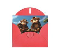 YYHWHJDE Biglietto di auguri rosso con due scimmie per inviti festivi per feste di compleanno