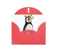 YYHWHJDE Biglietto di auguri rosso con girasole sulla testa di pinguino per inviti per feste di compleanno