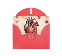 YYHWHJDE Biglietto di auguri rosso con immagine di anatomia umana a forma di cuore per inviti festivi per feste di compleanno