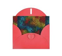 YYHWHJDE Biglietto di auguri rosso con linee di labirinto colorato, perfetto per San Valentino, anniversario di matrimonio e inviti per feste