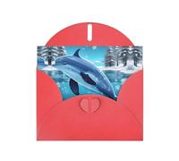 YYHWHJDE Biglietto di auguri rosso con motivo delfino invernale per Natale, compleanno dei bambini, San Valentino e invito per feste