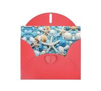 YYHWHJDE Biglietto di auguri rosso con motivo oceano, mare, spiaggia, conchiglie, stelle marine, blu, per Natale, compleanno dei bambini, San Valentino e invito per feste