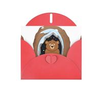 YYHWHJDE Biglietto di auguri rosso con orso bruno in grotta di neve modello per Natale, compleanno dei bambini, San Valentino e invito per feste