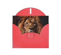 YYHWHJDE Biglietto di auguri rosso con stampa dello sguardo del leone per Natale, compleanno dei bambini, San Valentino e invito a una festa