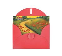 YYHWHJDE Biglietto di auguri rosso con stampa di papaveri su strada di mattoni gialli per Natale, compleanno dei bambini, San Valentino e inviti per feste