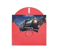 YYHWHJDE Biglietto di auguri rosso con stampa di treno ferroviario per Natale, compleanno dei bambini, San Valentino e inviti per feste