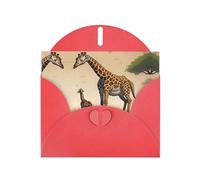 YYHWHJDE Biglietto di auguri rosso con stampa giraffa madre e bambino per Natale, compleanno dei bambini, San Valentino e invito per feste