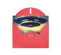 YYHWHJDE Biglietto di auguri rosso con stampa UFO Landing per Natale, compleanno dei bambini, San Valentino e invito per feste
