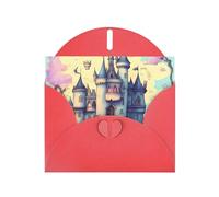 YYHWHJDE Biglietto di auguri rosso con stampe di castello delle fiabe per Natale, compleanno dei bambini, San Valentino e inviti per feste