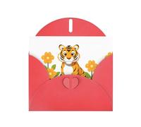 YYHWHJDE Biglietto di auguri rosso con tigre nel giardino fiorito per inviti festivi per feste di compleanno