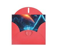 YYHWHJDE Biglietto di auguri rosso fantascienza futuro modello per Natale, compleanno dei bambini, San Valentino e invito per feste