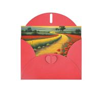 YYHWHJDE Biglietto di auguri rosso papaveri campo giallo mattone strada modello per festa di compleanno invito festa di compleanno