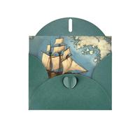 YYHWHJDE Biglietto di auguri verde scuro con barca a vela alla deriva sul mare, motivo mappa perfetta per San Valentino, anniversario di matrimonio e inviti per feste