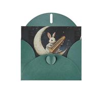 YYHWHJDE Biglietto di auguri verde scuro con coniglietto che suona il pianoforte, perfetto per San Valentino, anniversario di matrimonio e inviti per feste