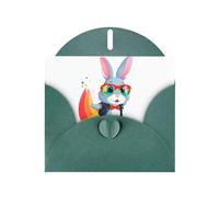 YYHWHJDE Biglietto di auguri verde scuro con coniglio aviatore sopra l'arcobaleno per inviti per feste di compleanno