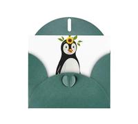 YYHWHJDE Biglietto di auguri verde scuro con girasole sulla testa di pinguino per inviti per feste di compleanno