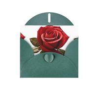 YYHWHJDE Biglietto di auguri verde scuro con gocce d'acqua e rosa rossa, perfetto per San Valentino, anniversario di matrimonio e inviti per feste