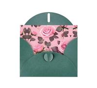 YYHWHJDE Biglietto di auguri verde scuro con graziose rose rosa per Natale, compleanno dei bambini, San Valentino e invito per feste